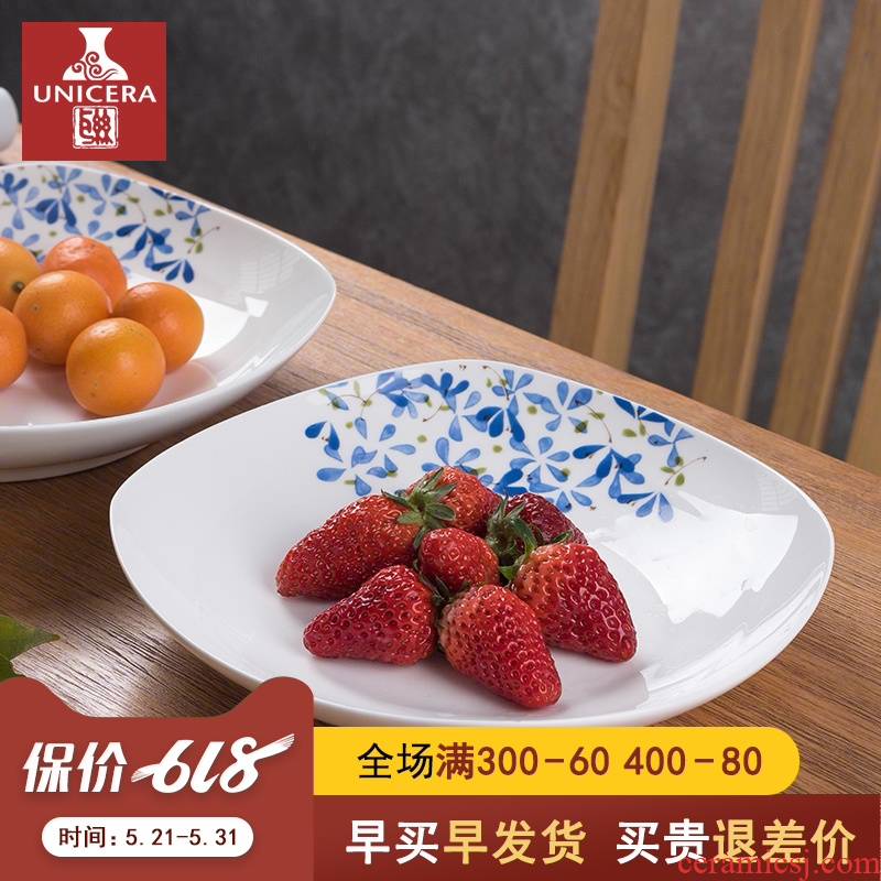Misty rain, buds (7.5/8.5 of an inch square plate Japanese ceramic household creative ipads porcelain square plate of fruit food dish