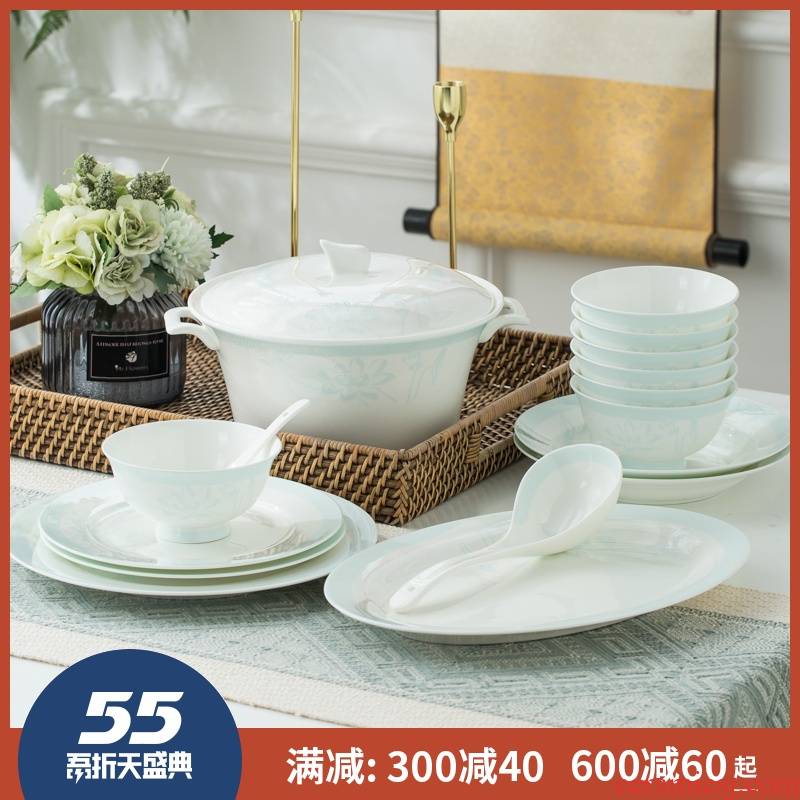 Tableware suit household pottery bowls ipads porcelain in jingdezhen Chinese glaze ten bowl dish dishes contracted to use chopsticks