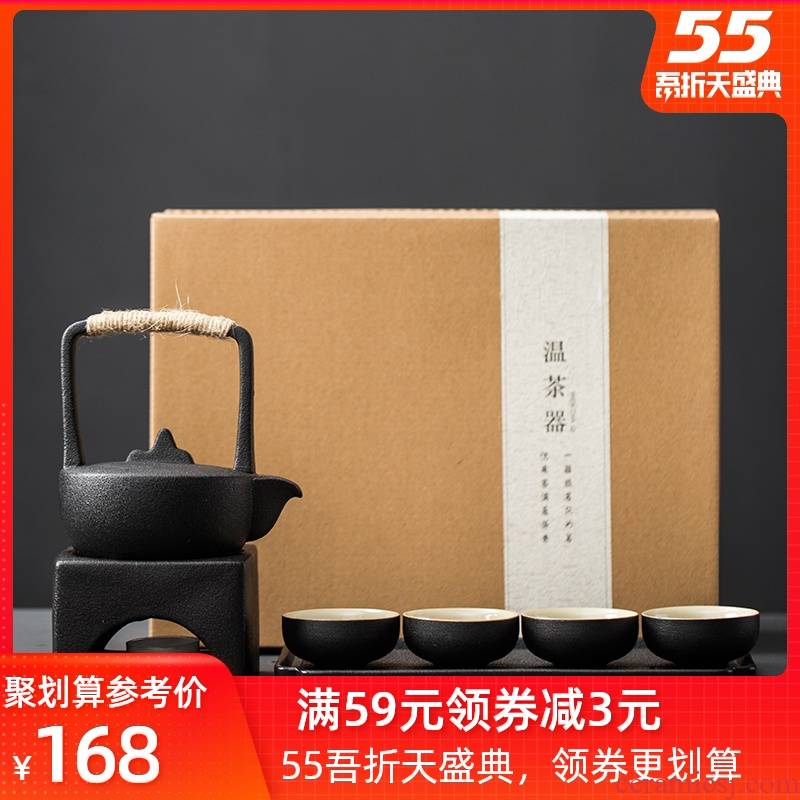 Japanese coarse pottery hand made girder pot of tea set suit warm tea hill black ceramic teapot household kettle heating base