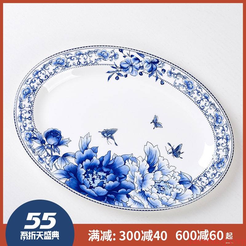 Large steamed fish dishes 12 - inch ipads porcelain of jingdezhen ceramics oval fish dish with the new