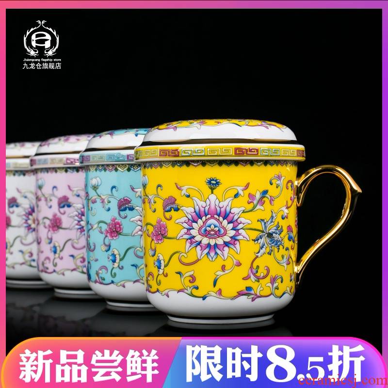 Chinese wind filter ceramic cups large appliance with the household jingdezhen colored enamel paint box office cup