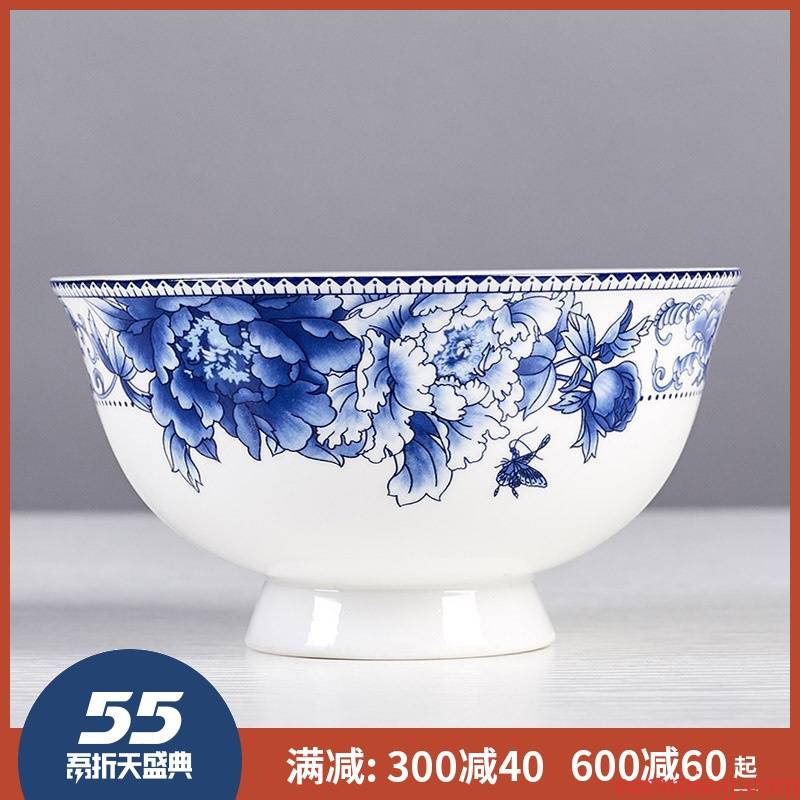 Jingdezhen eat bowl soup can prevent hot tall to use a single bowl of bowls of ipads plate tableware suit blue and white porcelain bowls of household