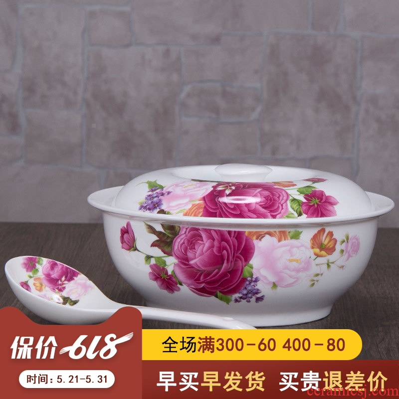 Ceramic ipads China household utensils with cover bowl of soup pot is tasted special pan large rainbow such as bowl with soup spoon, microwave oven