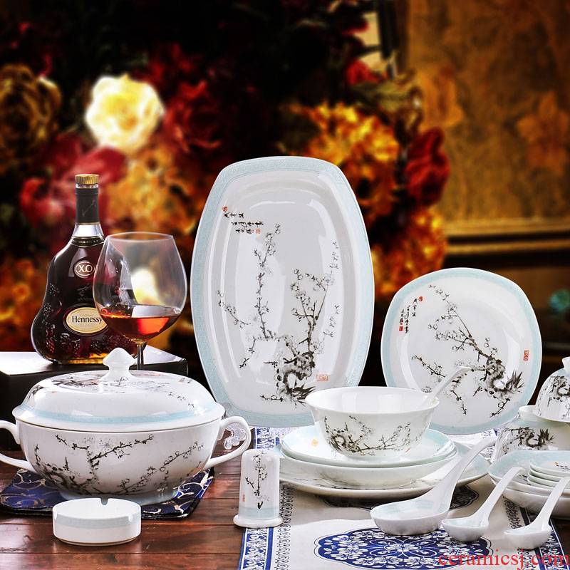 Red xin 56 head of jingdezhen ceramic tableware suit to use dishes Chinese style classical porcelain tableware tableware tableware