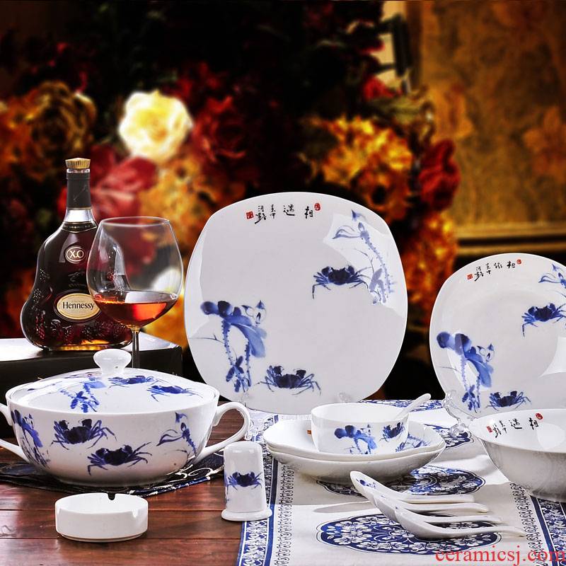 Red xin 56 head of jingdezhen ceramic tableware suit to use dishes Chinese porcelain tableware ceramic bowl classical dishes