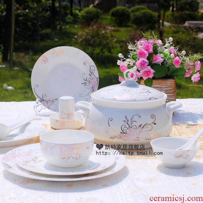 Jingdezhen ceramic bowl dish combination of household of Chinese style ipads porcelain tableware suit fashion simple north European dishes suit