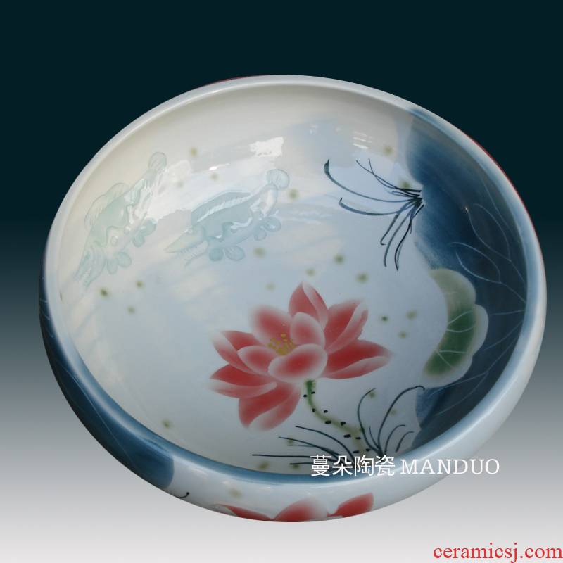 Jingdezhen porcelain elegant shallow water mandarin fish porcelain Jingdezhen hand - made lotus shallow shallow goldfish turtle tank of water