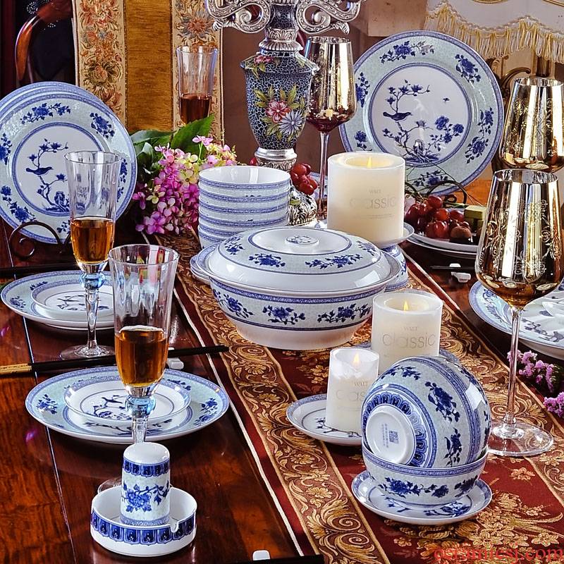 Red xin 56 head of archaize of jingdezhen blue and white ipads China tableware ceramics suit charactizing a fine spring day