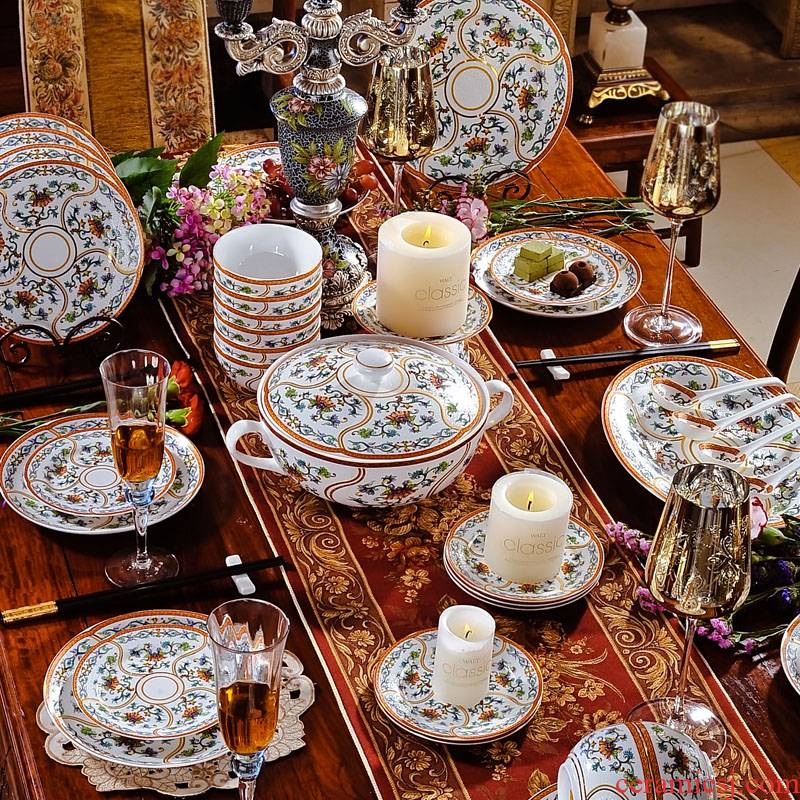 Red xin 56 head jingdezhen enamel pastel dishes European royal style tableware suit ceramics tableware