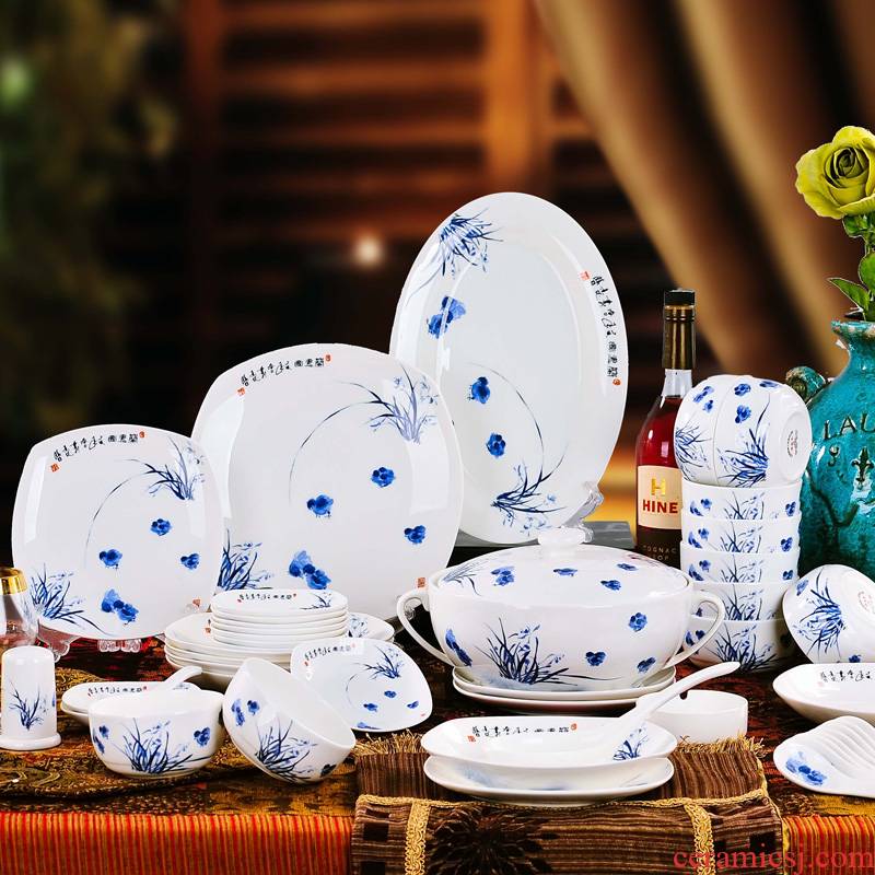 Red xin 56 head of jingdezhen ceramic tableware suit to use dishes Chinese porcelain tableware ceramic bowl of chicken