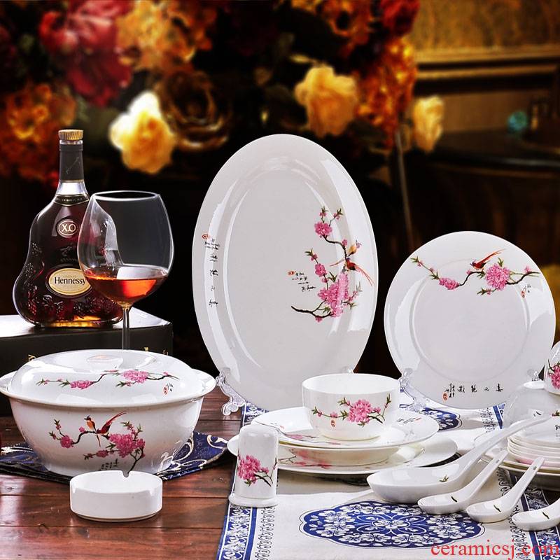 Red xin 56 head of jingdezhen ceramic tableware suit bowl dish dish bowl of Korean Chinese porcelain tableware ceramics tableware