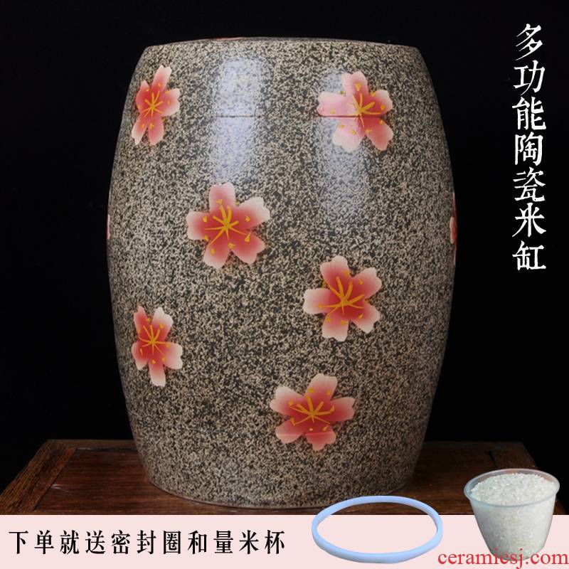 Jingdezhen ceramic ricer box barrel 50 pounds with cover tank tea cake storage tank flour cylinder cylinder pickles cylinder tank