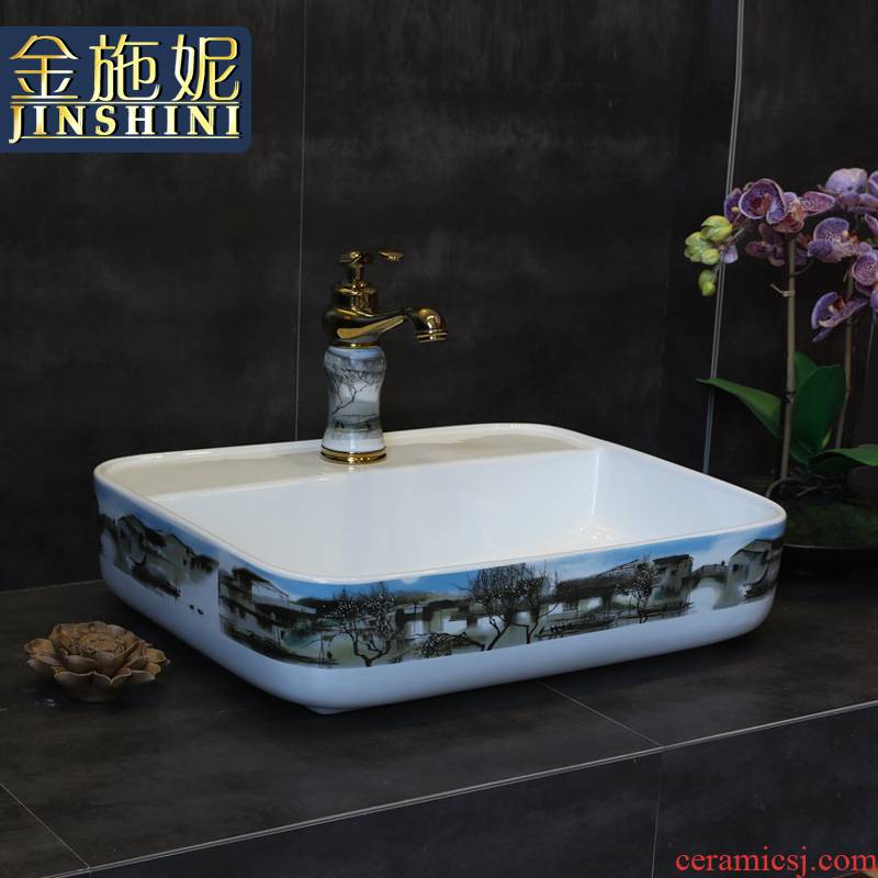 Gold cellnique retro Chinese blue and white ink art on the stage basin sink toilet basin the pool that wash a face ceramics