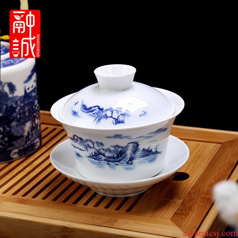Extra large blue and white tureen ceramic tea set to use three only three fort to bowl bowl of dehua white porcelain bowl gourmet