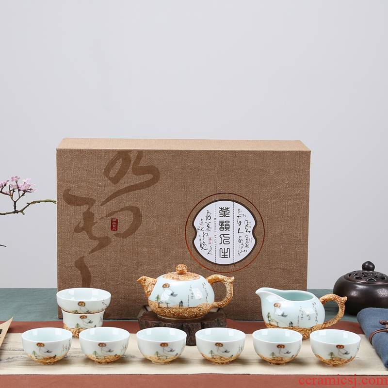 Tea sets suit kunfu Tea stone glaze ceramic cups a complete set of blue and white porcelain teacup tureen Tea sets
