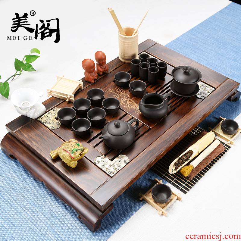 Beauty cabinet violet arenaceous kung fu tea set of household solid wood tea tray tea contracted a ceramic teapot tea saucer dish