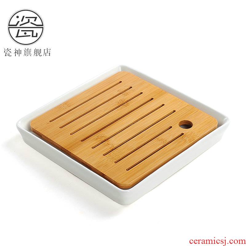 Porcelain ceramic household water storage type square dry tea tea tray was god small bamboo office Japanese tea saucer dish