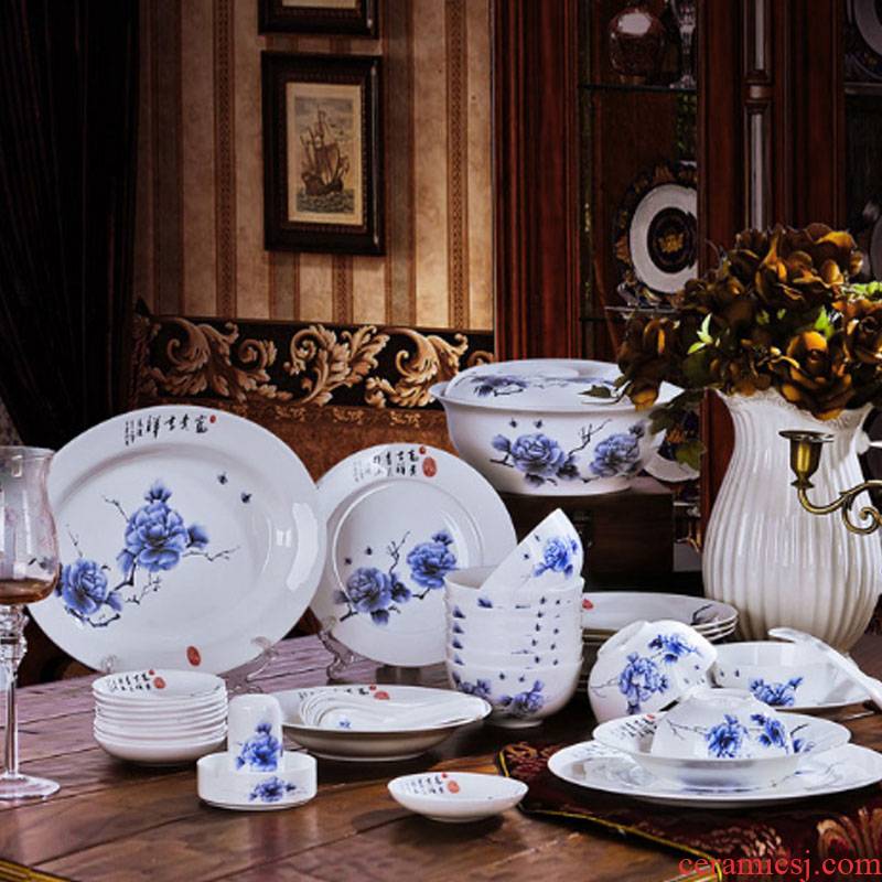 Red xin 56 skull porcelain of jingdezhen ceramic - in glazed porcelain tableware suit Chinese style table fingers peony