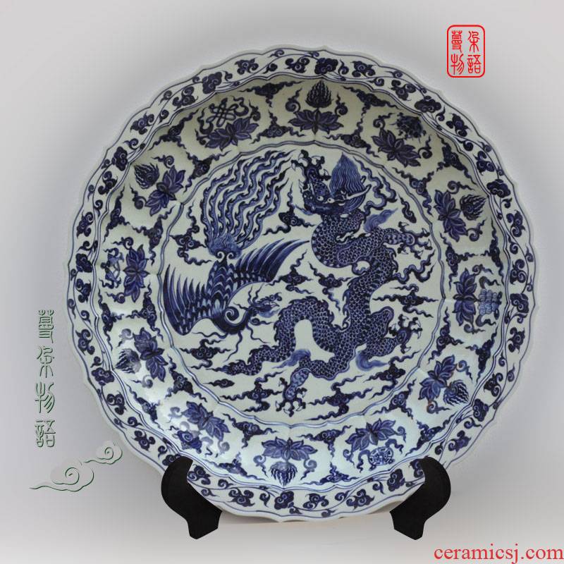 Jingdezhen longfeng manual brushwork lines 70 cm diameter grail hand - made porcelain 70 cm diameter grail furnishing articles