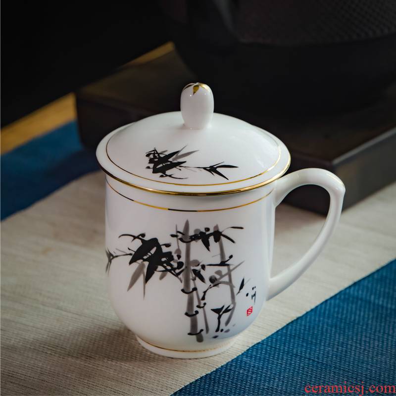 Jingdezhen ceramic cups with cover glass office meeting ipads porcelain cup MoZhu gift custom LOGO