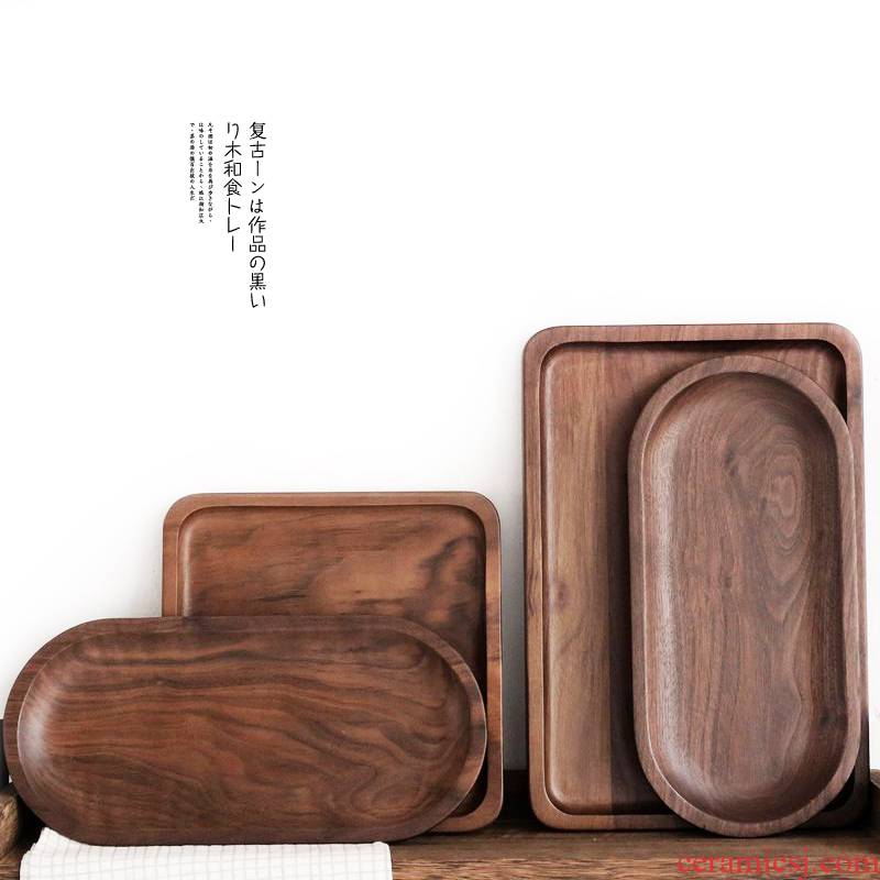 Sichuan tray was in a black walnut real wood, a rectangle home water glass tableware cup tray was Japanese wooden plate