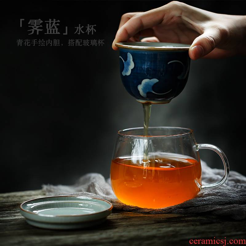 ShangYan heat - resistant glass tea cup ceramic hand - made filter tank office with cover glass tea cup tea separation