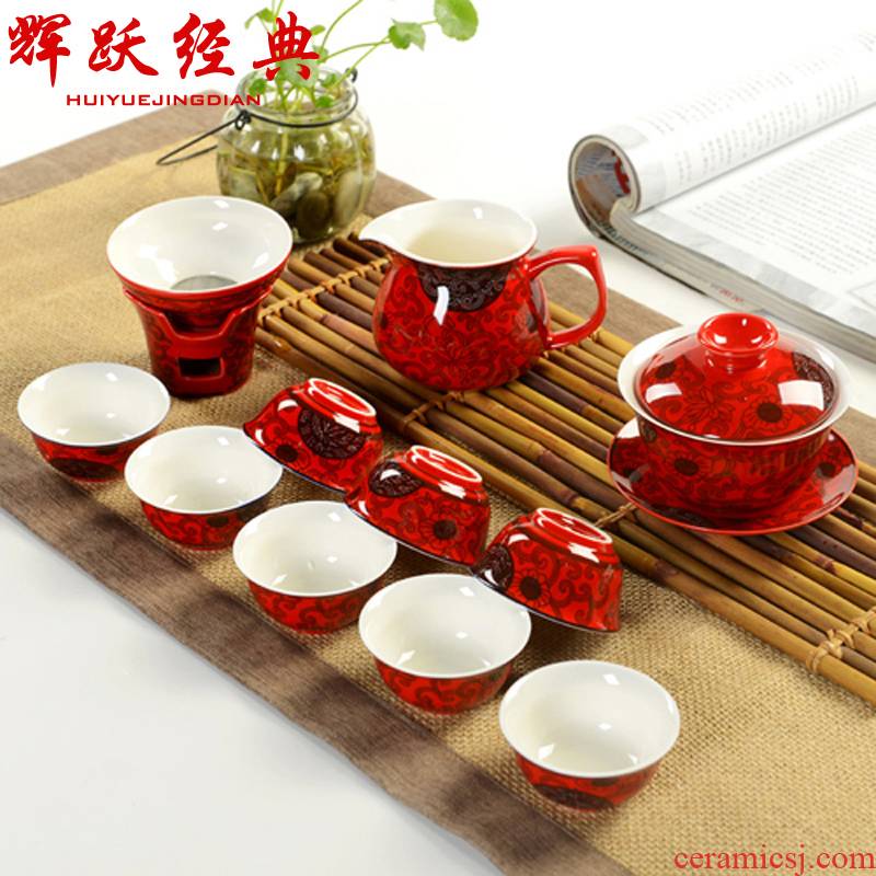 Hui, make ceramic tea set gift tea set red glaze tea kungfu tea set 12 LanTeng flower head