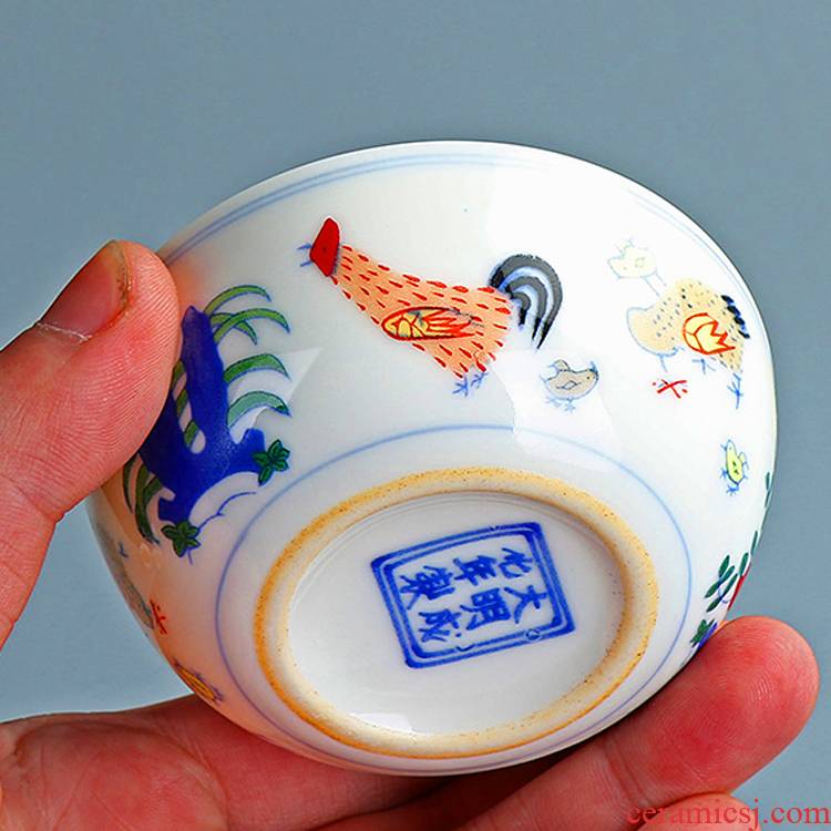 Imitation Ming chenghua chicken color bucket cylinder cup antique porcelain tea cups kung fu tea set sample tea cup