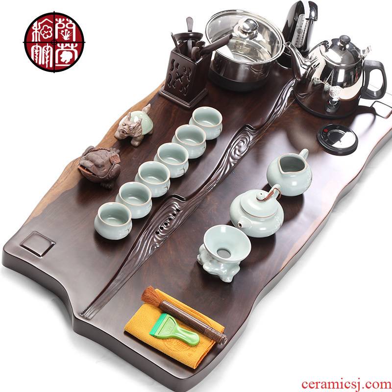 Ebony tea tray was four unity induction cooker kung fu tea set ceramic home office of a complete set of tea