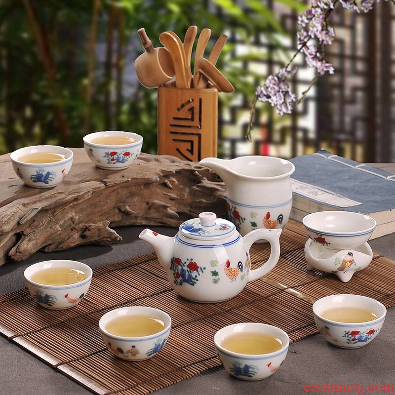 Archaize Ming chenghua chicken color bucket cylinder cup jingdezhen ceramic kung fu tea set tea service antique