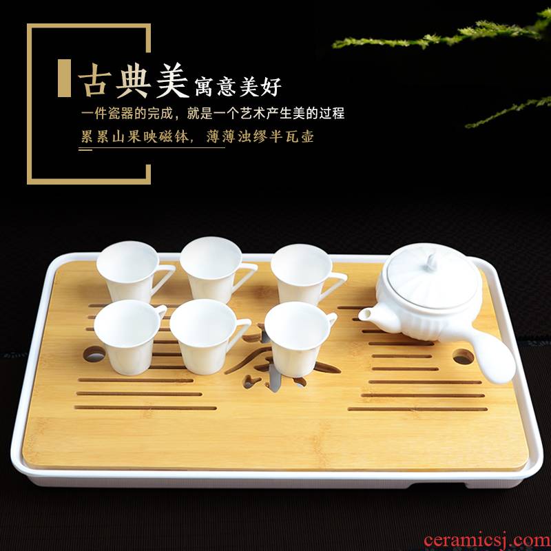 Portable travel jade porcelain kung fu tea sets ceramic teapot teacup small bamboo tea tray tea accessories