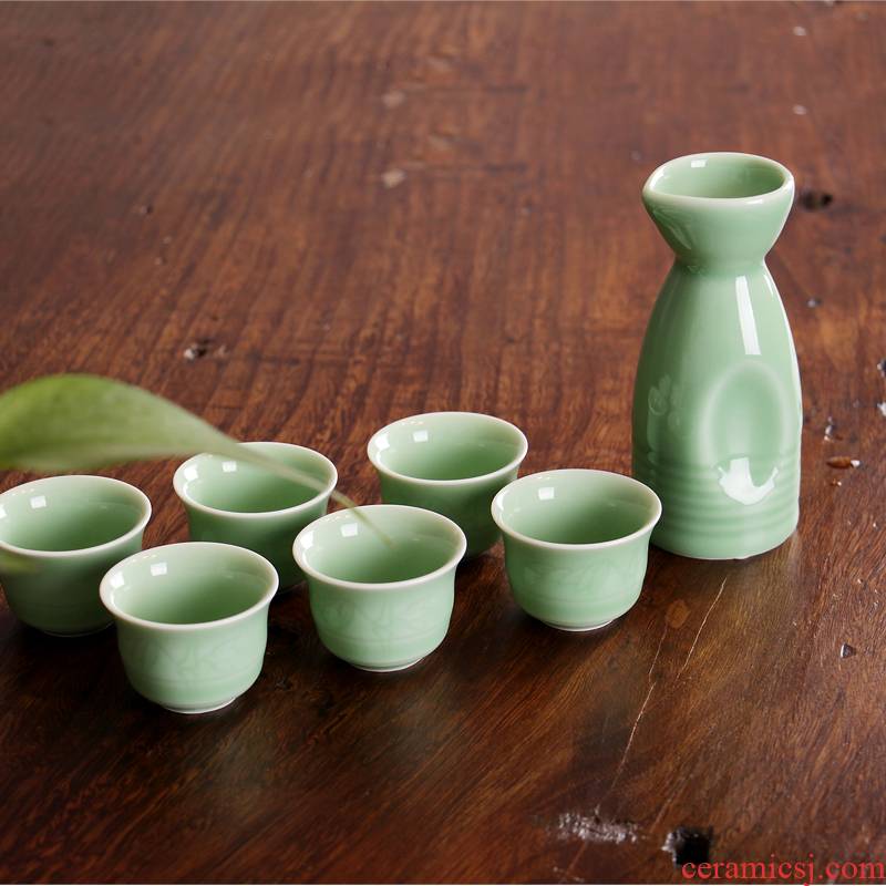 Sapphire hin seven hot hip hip flask kung fu suit points celadon decanters bamboo tea wine a small handleless wine cup tea cups