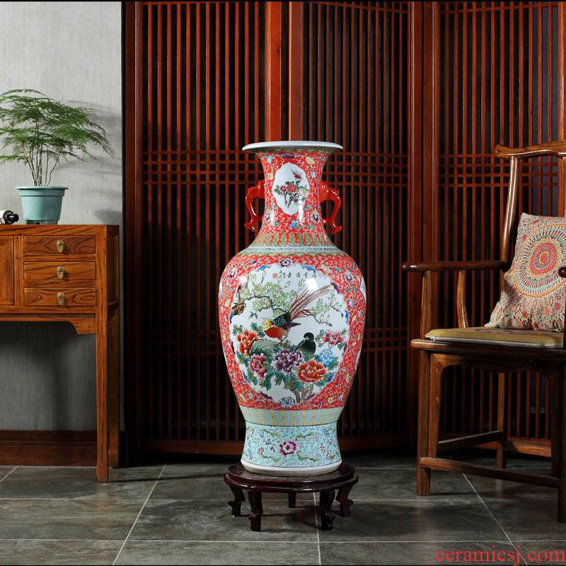 Jingdezhen ceramics antique hand - made ears of large vase gift collection living room TV cabinet decorative furnishing articles
