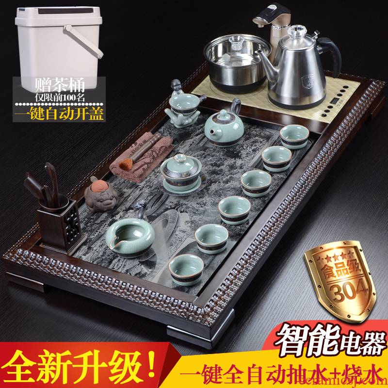 China Qian violet arenaceous elder brother up of a complete set of kung fu tea set ebony spend pear wood tea tray was sharply stone tea tea