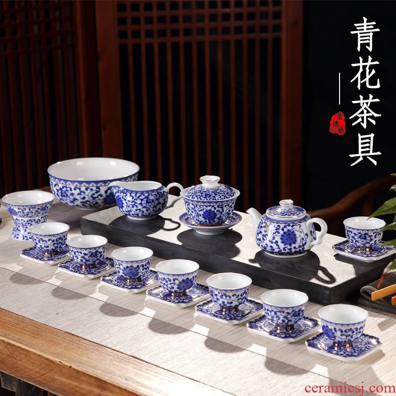 Ceramic home office cup tea cup archaize kongfu tea tureen of blue and white porcelain teapot teacup suit restoring ancient ways