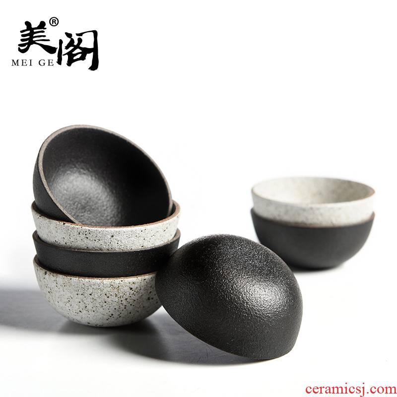 Beauty cabinet household kung fu tea cup sample tea cup simple manual coarse pottery Japanese black pottery ceramic meditation cup bowl