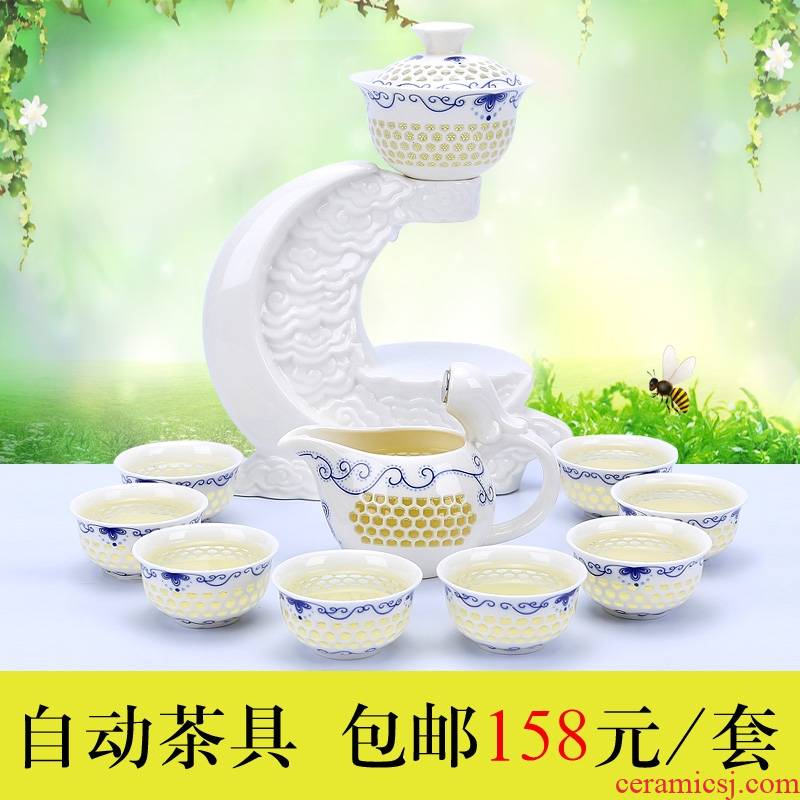 All semi - automatic tea set hollow out exquisite originality of a complete set of lazy ceramic kung fu tea tea set