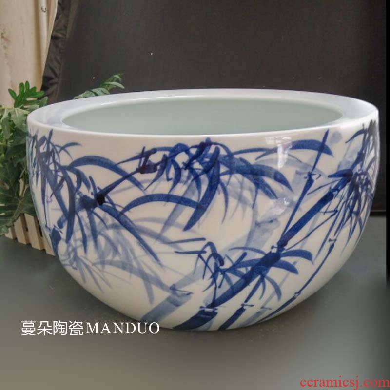Jingdezhen blue and white porcelain writing brush washer from bamboo bamboo picture hand - made porcelain cylinder aquarium porcelain