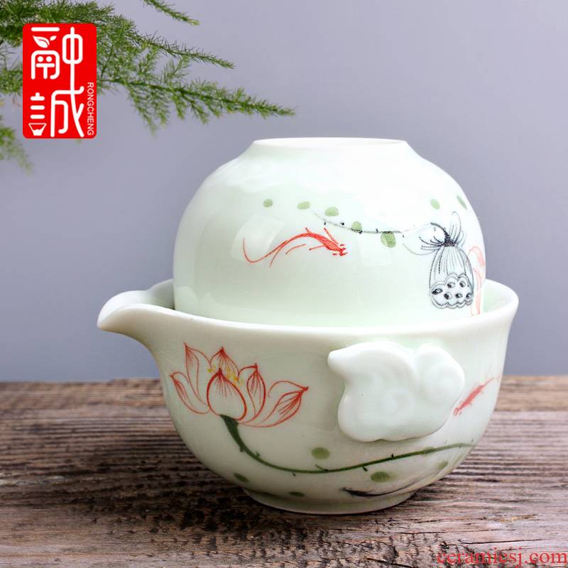 Melts if tea sets celadon crack cup a pot of a travel office personal portable kung fu tea cups