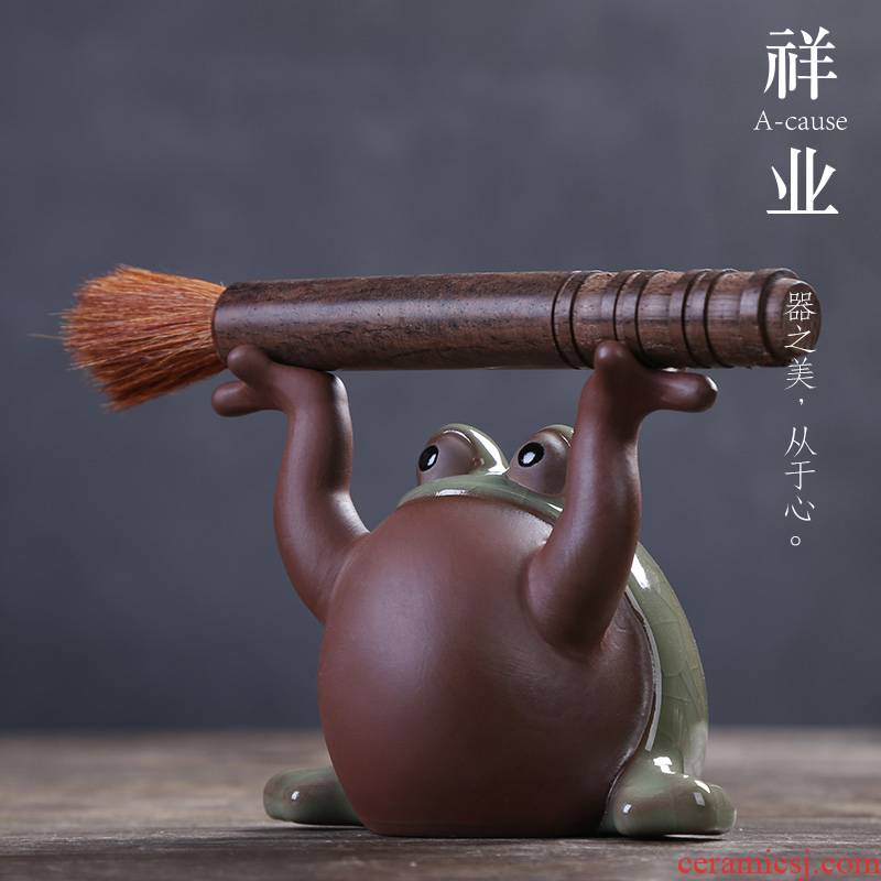 Auspicious industry elder brother up slicing can raise tea pet frog coarse pottery its handicraft furnishing articles stone tea tea accessories