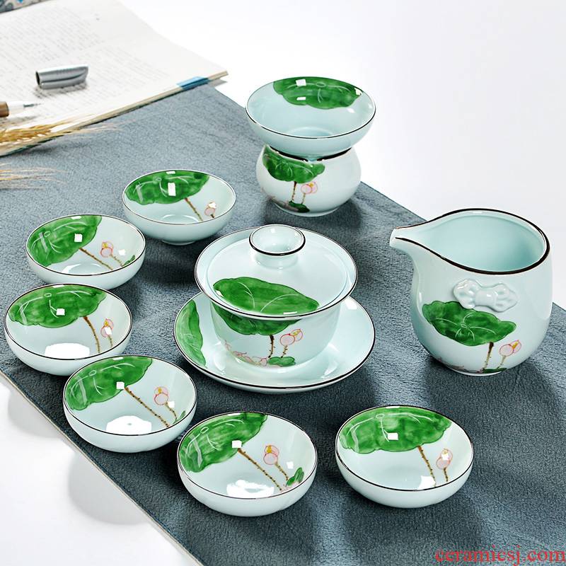 Hui, make tea sets manual hand - made celadon porcelain of a complete set of kung fu tea cup teapot tea set of the sea