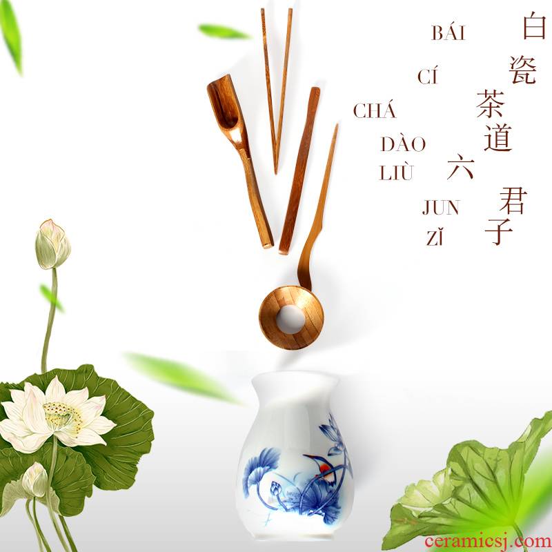 Melts if six gentleman 's suit kung fu tea tea accessories blue and white porcelain white porcelain combination moso bamboo tea art furnishing articles