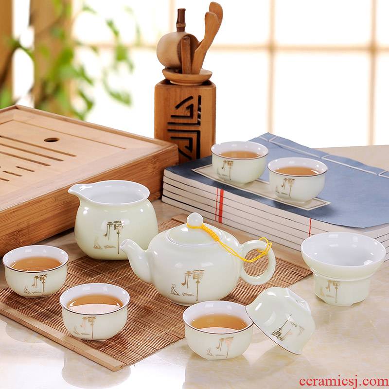 Blower, zen kung fu tea set suit household jingdezhen tea teapot teacup just a cup of tea of a complete set of filter box