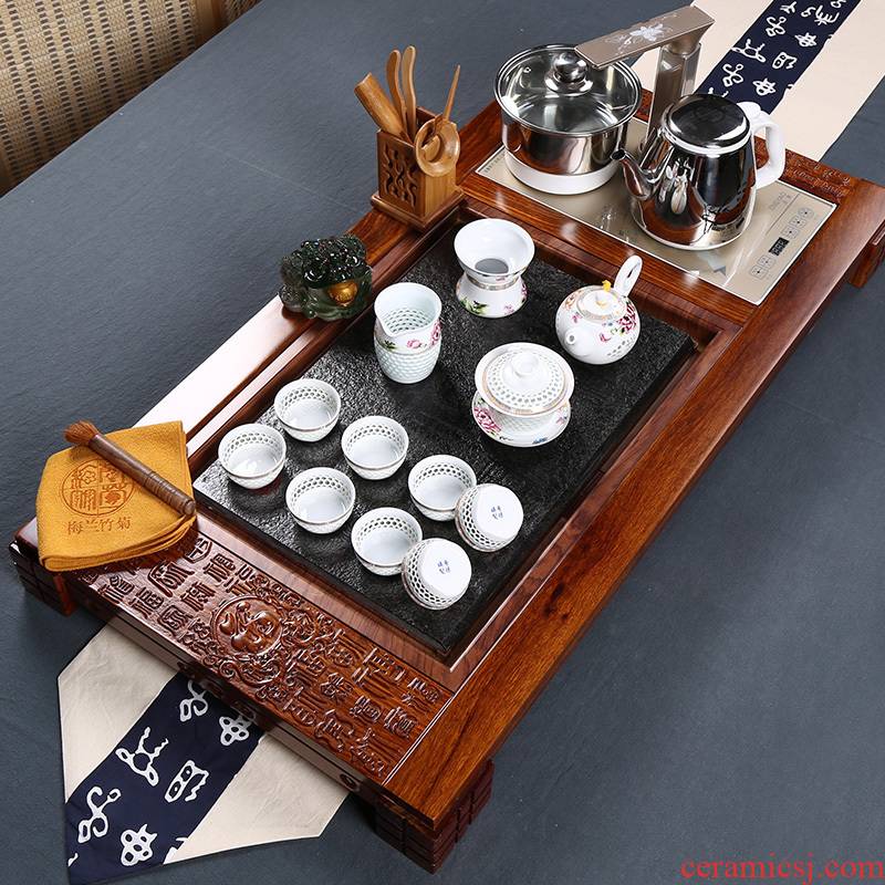 Hua limu tea tray was kung fu tea set four unity induction cooker ceramic cups of a complete set of home office suite