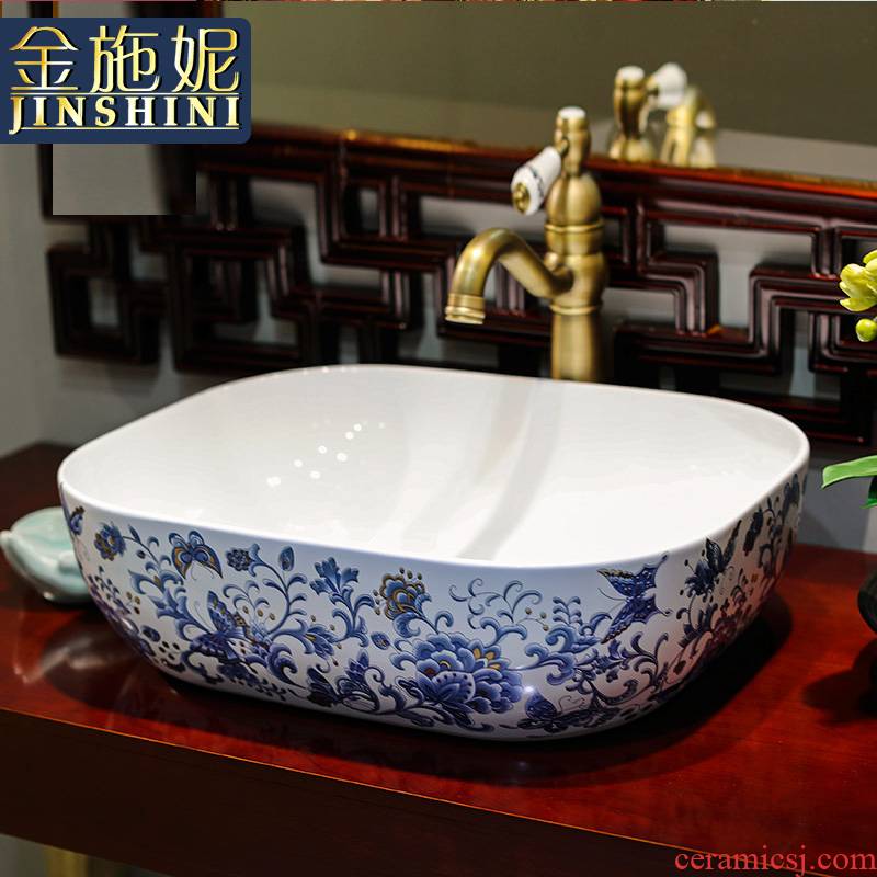 Gold cellnique basin that wash a face hand on the plate of jingdezhen ceramic lavabo lavatory bath art basin of a rectangle