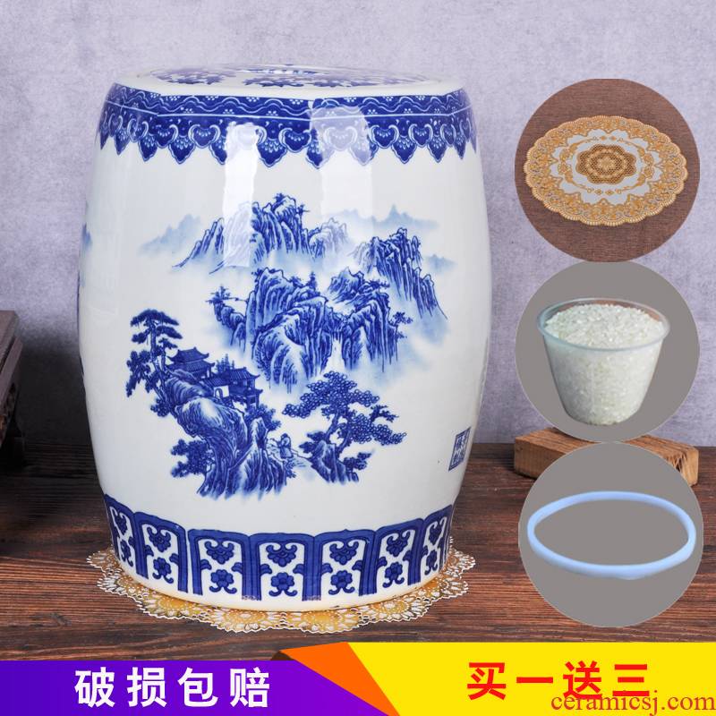 Jingdezhen ceramics with cover 30 jins ricer box 50 kg barrel storage tank brewing tea cake cylinder cylinder cylinder tank household