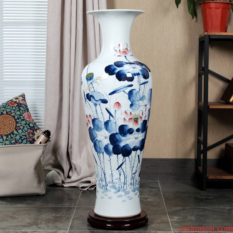 Jingdezhen ceramic floor day hao big vase hand - made lotus landscape ceramic vase sitting room home decoration