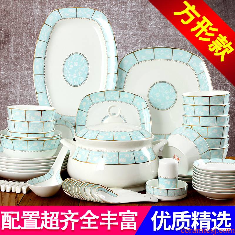 The dishes suit household jingdezhen ceramic ipads China dishes chopsticks 58 square head tableware suit Chinese creative combination