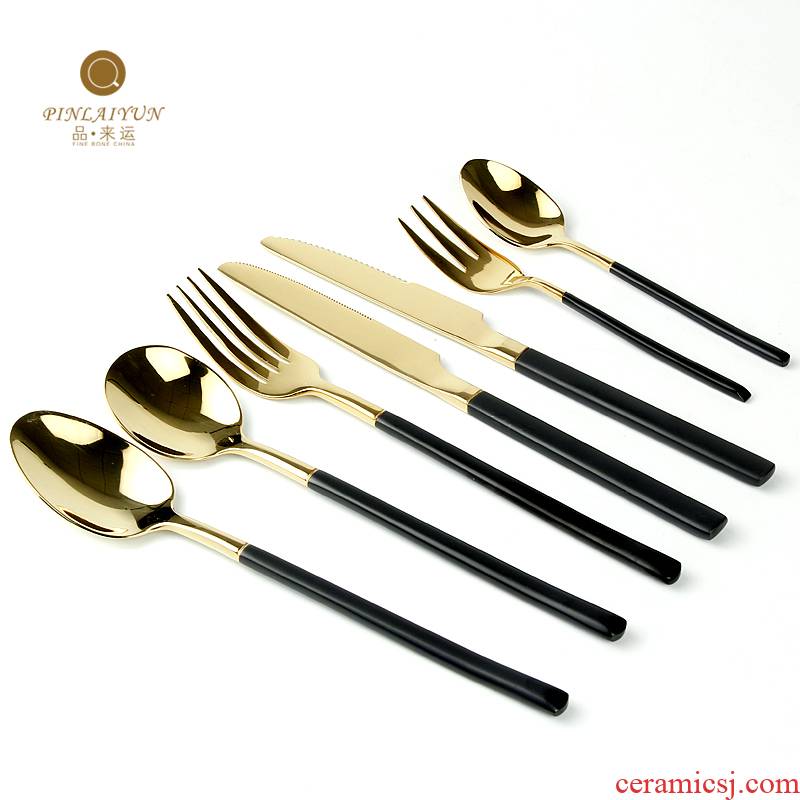 Western food knife and fork spoon appliance products to transport 】 【 steak knife knife Lord tea spoon, soup more drawing black gold