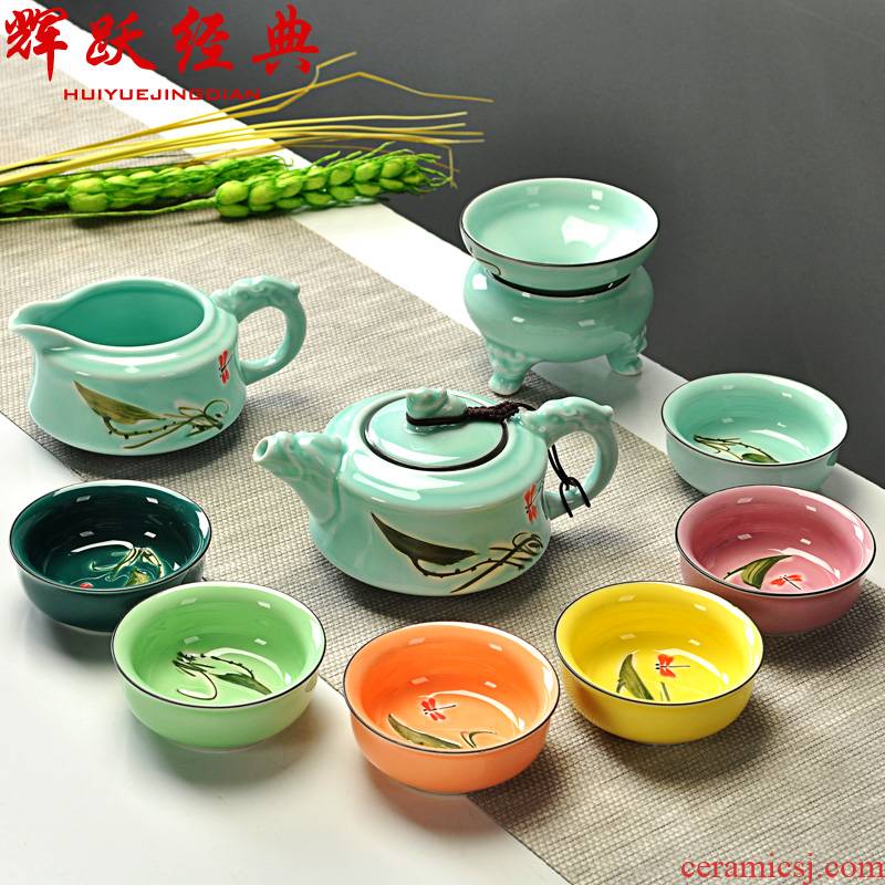 Hui make manual hand - made lotus kung fu tea cups of a complete set of sample tea cup lid ceramic bowls